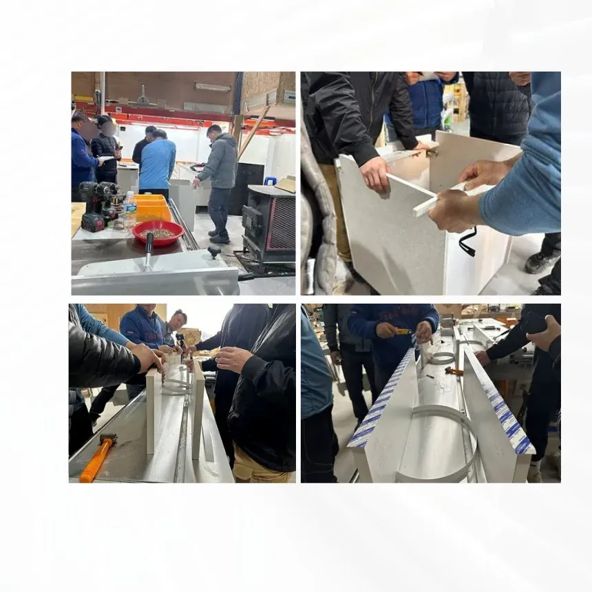 4일차 실습 — 인조대리석 상판 접합면을 맞추고 고정하는 장면